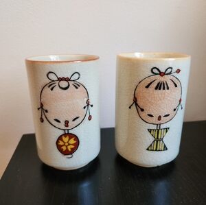 Pair of Mid Century Otagiri Japanese Little Geisha Girls Cups
